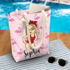 The Beach Is My Happy Place - Bestie Personalized Custom Beach Bag - Summer Vacation Gift For Best Friends, BFF, Sisters