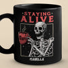 Feeling Fabulous, Down To The Bone - Family Personalized Custom Black Mug - Halloween Gift For Family Members