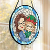 Grandma's Hugs Make Christmas Warm And Bright - Family Personalized Custom Stained Glass Window Hanging Suncatcher - Christmas Gift For Mom, Grandma