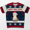 Happy Pawlidays - Dog & Cat Personalized Custom All Over Print Adult Short Sleeve Sweater - Christmas Gift For Pet Owners, Pet Lovers