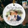 Custom Photo Our First Year Married - Couple Personalized Custom Ornament - Ceramic Round Shaped - New Arrival, Christmas Gift For Husband Wife, Anniversary, First Christmas AMZ