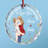 One Kiss Can Tell A Thousand Stories - Couple Personalized Custom Round Glass Ornament Car Hanger - Gift For Husband Wife, Anniversary