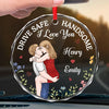 One Kiss Can Tell A Thousand Stories - Couple Personalized Custom Round Glass Ornament Car Hanger - Gift For Husband Wife, Anniversary