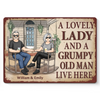 A Lovely Lady And A Grumpy Old Man Live Here - Couple Personalized Custom Home Decor Metal Sign - House Warming Gift For Husband Wife, Anniversary