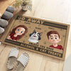 Go Away, Unless You Have Treats For The Boss - Couple Personalized Custom Home Decor Decorative Mat - House Warming Gift For Husband Wife, Anniversary, Pet Owners, Pet Lovers