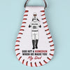 God Hit A Homerun When He Made You My Dad - Family Personalized Custom Leather Keychain - Father's Day, Gift For Dad, Sport Lovers, Sport Players