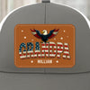 Built Like A Rock, Loves Like A Patriot - Family Personalized Custom Leather Patch Mesh Cap - 4th Of July, Gift For Dad, Grandpa