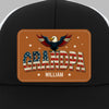 Built Like A Rock, Loves Like A Patriot - Family Personalized Custom Leather Patch Mesh Cap - 4th Of July, Gift For Dad, Grandpa