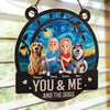 Happiness Is You, Me And The Dog - Couple Personalized Window Hanging Suncatcher - Gift For Husband Wife, Anniversary, Pet Owners, Pet Lovers
