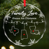 Custom Long Distance Circle Glass Ornament - Personalized Christmas Birthday Gifts For Mom, Dad, Kids - Across the Miles, Our Family Stays Strong