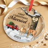 Custom Circle Glass Ornament - Personalized Anniversary Christmas Wedding Gifts For Husband And Wife, Him And Her - Our Forever Starts With Twinkling Lights
