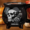 Custom 12oz Ceramic Cauldron Coffee Mug - Personalized Halloween Witchy Gifts For Besties, Sisters, BFF, Family, Yourself - Roses And Skulls, Beauty In The Shadows