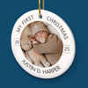 Custom Photo Baby First Christmas Ceramic Ornament - Personalized Christmas Baby Shower, Gifts For New Moms, New Dads, New Parents - Joy Begins With A First Christmas