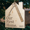 Custom First Christmas In New Home Wood Ornament - Personalized Anniversary Christmas Wedding Gifts For Husband And Wife, Him And Her, New Homeowners, Couples, Friends - Our First Home Journey Begins