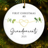 Custom Baby's First Christmas Grandparents Ceramic Ornament - Personalized Christmas Birthday Gifts For First Time Grandparents, Future Grandpa and Grandma, Family - Grandbaby’s First Christmas Joy