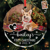 Custom Photo First Christmas Pet Glass Ornament - Personalized Christmas Birthday Gifts For Dog Lovers, Cat Lovers, Pet Dad And Mom, New Pet Ornament - Santa’s New Pup Helper