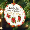 Custom Long Distance Ceramic Ornament - Personalized Christmas Birthday Gifts For Mom, Dad, Brother, Sister, Kids - Poinsettias Bloom Where Hearts Meet