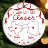 Custom Long Distance Ceramic Ornament - Personalized Best Friend Christmas Birthday Gifts For Women, Besties, Sisters, BFF - Hearts Connected Across The Miles