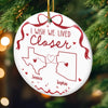 Custom Long Distance Ceramic Ornament - Personalized Best Friend Christmas Birthday Gifts For Women, Besties, Sisters, BFF - Hearts Connected Across The Miles