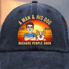 Custom Vintage Washed Denim Baseball Cap - Personalized Father's Day Birthday Gifts For Dog Lovers, Dog Dad And Mom - Peace Love Dogs