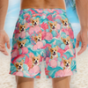 Custom Photo Tropical Hawaiian Aloha Men Beach Shorts - Personalized Summer Vacation And Travel Gifts For Dog Cat Lovers, Dog Dad And Mom, Cat Owners - Minty Waves, Happy Paws