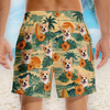 Custom Photo Tropical Hawaiian Aloha Men Beach Shorts - Personalized Summer Vacation And Travel Gifts For Dog Cat Lovers, Dog Dad And Mom, Cat Owners - Golden Hour, Golden Pups