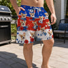 Custom Photo Tropical Hawaiian Aloha Men Beach Shorts - Personalized Summer Vacation And Travel Gifts For Dog Cat Lovers, Dog Dad And Mom, Cat Owners - Red, White & Woof