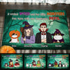 A Wicked Witch And Her Little Monsters Live Here With One Handsome Devil - Personalized Decorative Mat, Halloween Ideas.