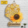 Grandma Kids Sunflower With Heart - Gift For Mom, Grandma - Personalized Shaped Wood Sign
