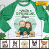 Let The Shenanigans Begin, Couple And Pets - Gift For Couples, Husband Wife, Personalized St. Patrick's Day Unisex Raglan Shirt