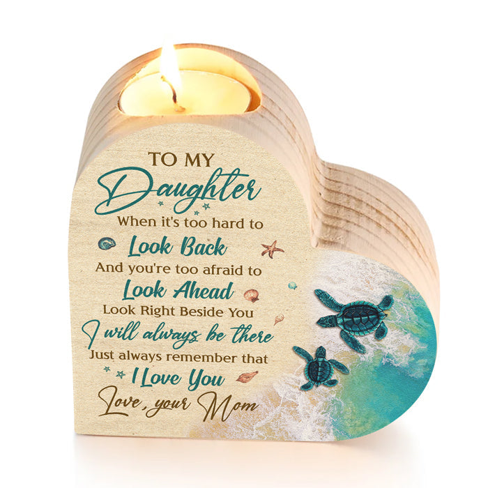 I'll Always Be There, Right Beside You - Family Personalized Custom Heart Shaped Candle Holder - Gift For Daughter From Mom, Gift For Granddaughter From Grandma