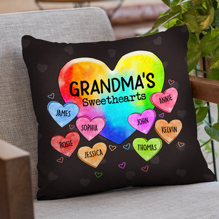 Grandma's So Into Her Sweethearts - Family Personalized Custom Pillow - Birthday Gift For Grandma
