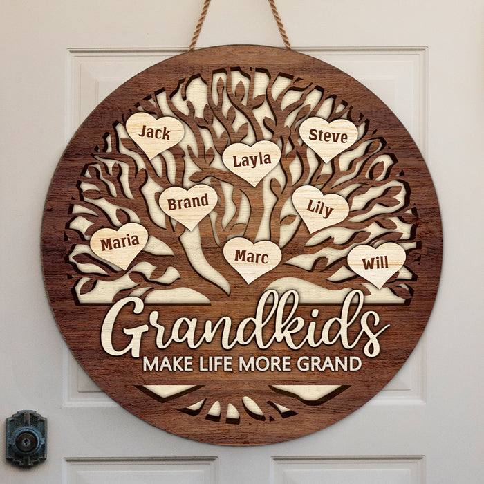 Grandkids For Grand Life - Family Personalized Custom Shaped Home Decor Wood Sign - House Warming Gift For Grandma, Grandpa, Grandparents