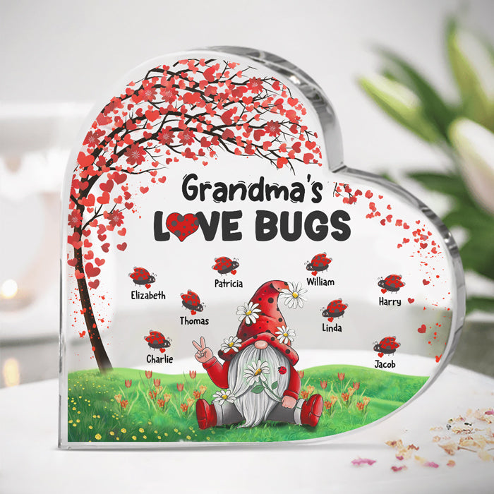 Granny's Love Bugs - Family Personalized Custom Heart Shaped Acrylic Plaque - Mother's Day, Birthday Gift For Grandma