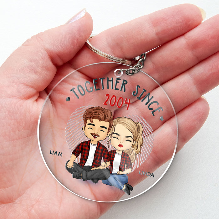 We've Been Together Since - Couple Personalized Custom Round Shaped Acrylic Keychain - Gift For Husband Wife, Anniversary