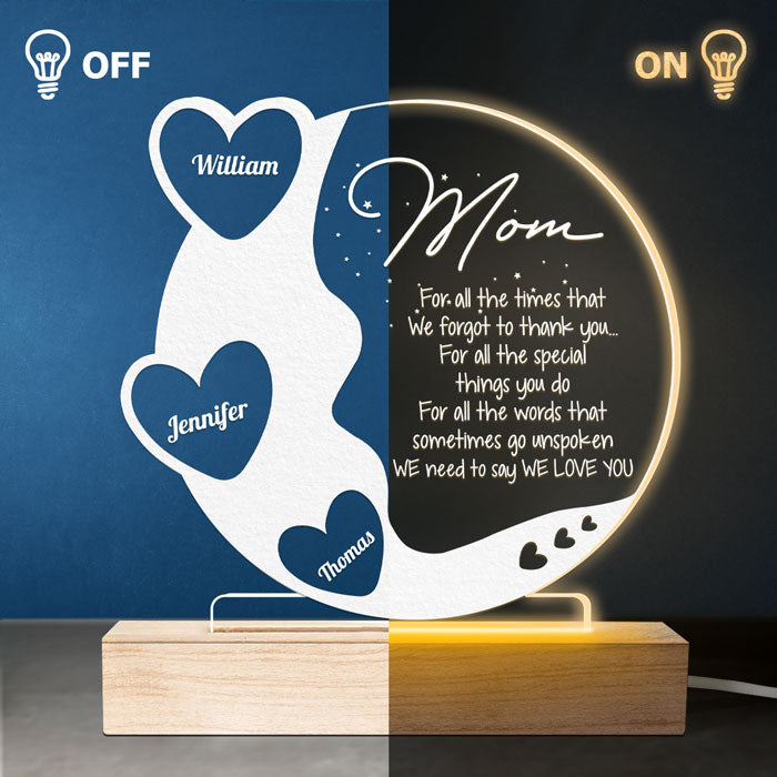 Mom, We Love You - Family Personalized Custom Round Shaped 3D LED Light - Mother's Day, Birthday Gift For Mom