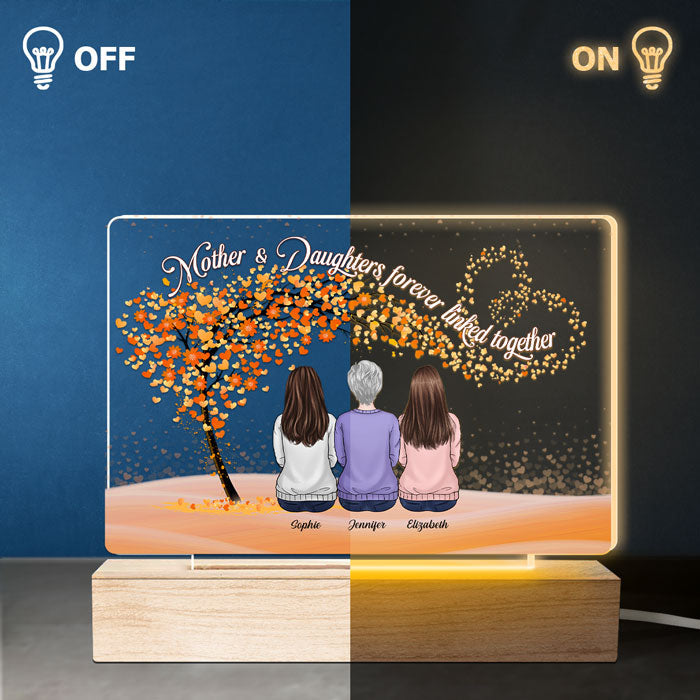 Mother And Daughters Forever Linked Together - Family Personalized Custom Rectangle Shaped 3D LED Light - Mother's Day, Birthday Gift For Mom