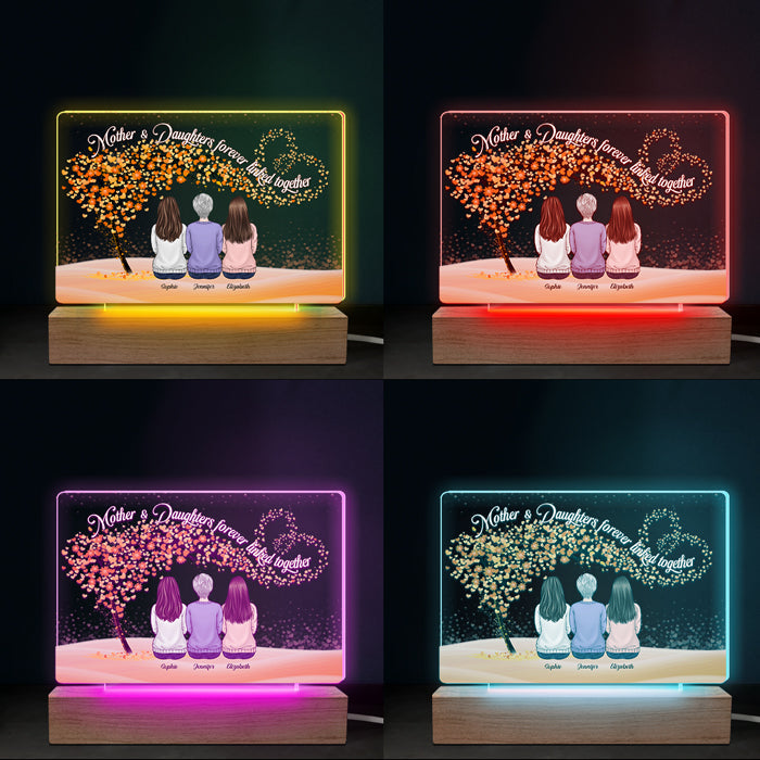 Mother And Daughters Forever Linked Together - Family Personalized Custom Rectangle Shaped 3D LED Light - Mother's Day, Birthday Gift For Mom