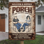 Sit Long, Talk Much, Laugh Often - Couple Personalized Custom Home Decor Metal Sign - House Warming Gift For Husband Wife, Anniversary