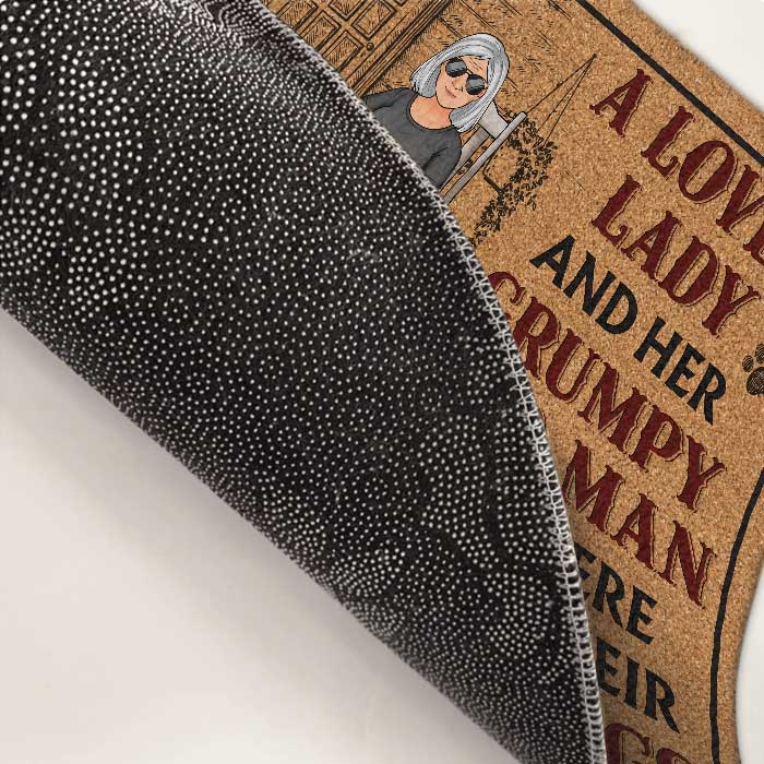 A Lovely Lady And Her Grumpy Old Man Live Here With Their Crazy Dogs - Couple Personalized Custom Decorative Mat - Gift For Couples, Pet Owners, Pet Lovers