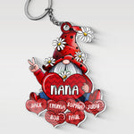 Gnome With Heart - Family Personalized Custom Gnome Shaped Acrylic Keychain - Mother's Day, Birthday Gift For Grandma