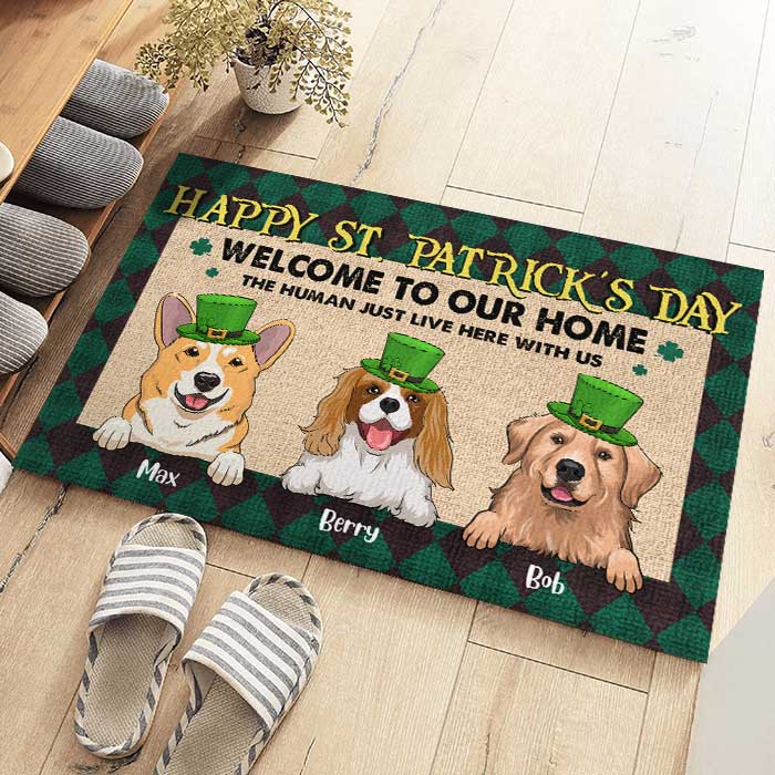 Happy St. Patrick's Day Welcome To Our Home - Gift For St. Patrick's Day, Personalized Decorative Mat