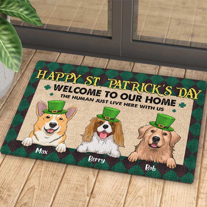 Happy St. Patrick's Day Welcome To Our Home - Gift For St. Patrick's Day, Personalized Decorative Mat