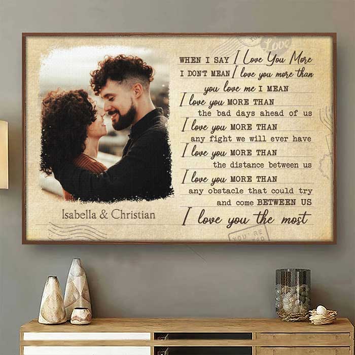 I Love You More Than The Distance Between Us - Upload Image, Gift For Couples - Personalized Horizontal Poster