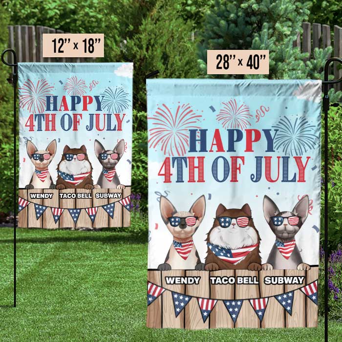 Happy 4th Of July, Welcome To Our Cat Home - 4th Of July Decoration - Personalized Flag