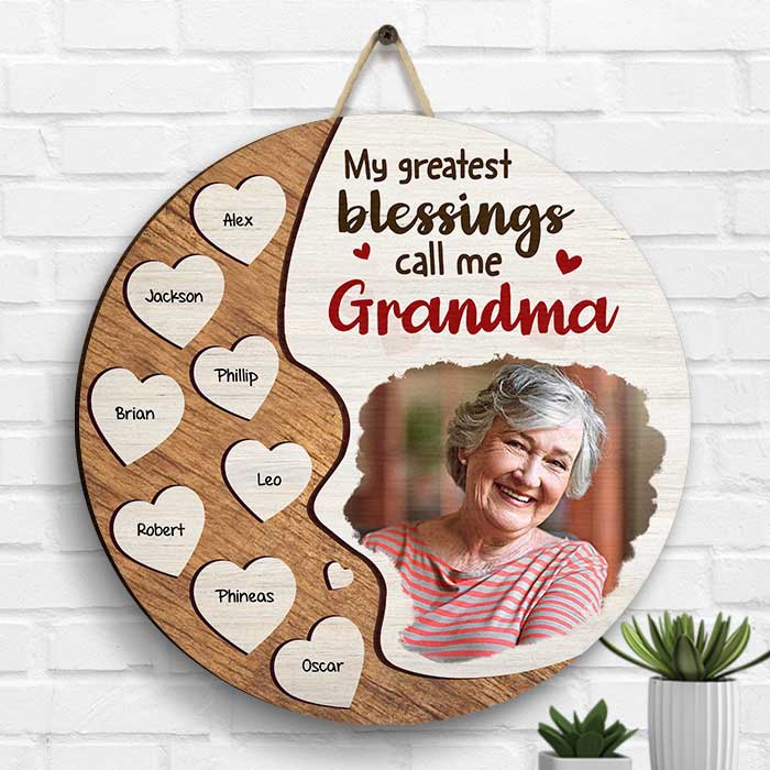 My Greatest Blessings Call Me Grammy - Upload Image, Gift For Mom, Grandma - Personalized Shaped Wood Sign