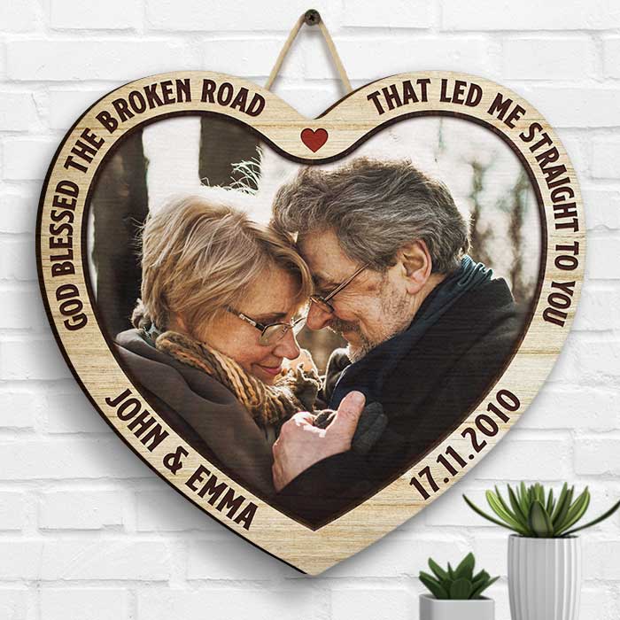 God Led Me Straight To You - Upload Image, Gift For Couples, Husband Wife - Personalized Shaped Wood Sign