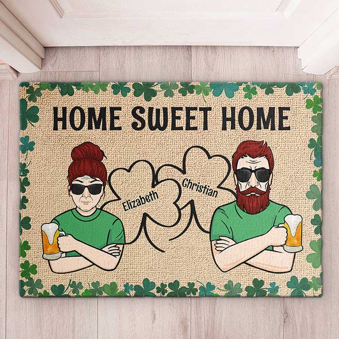 Home Sweet Home - Gift For Couples, Husband Wife, St. Patrick's Day, Personalized Decorative Mat