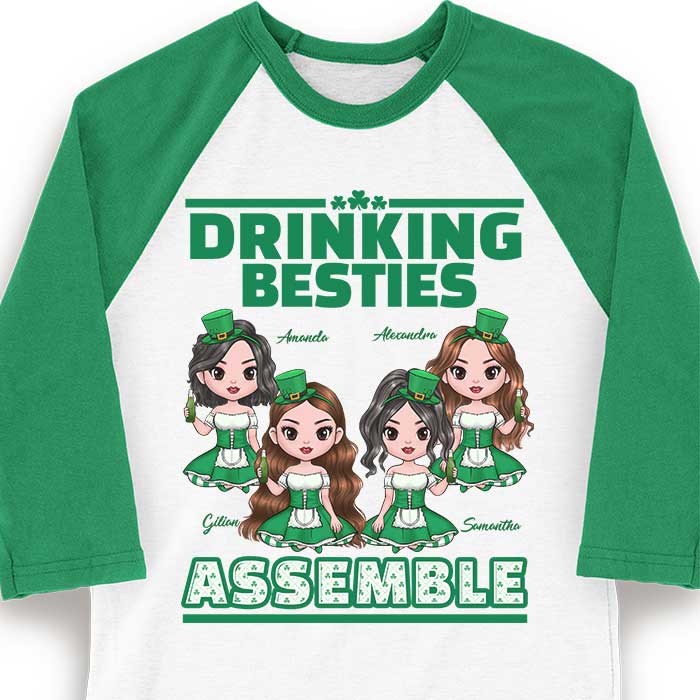 Drinking Besties Assemble -  Gift For Besties, Personalized St. Patrick's Day Unisex Raglan Shirt