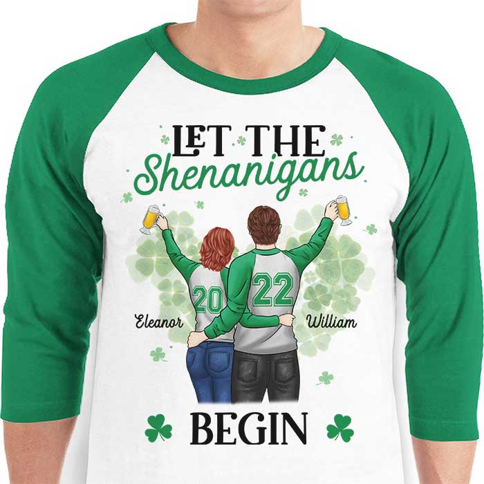 The Shenanigans Will Begin - Gift For Couples, Husband Wife, Personalized St. Patrick's Day Unisex Raglan Shirt
